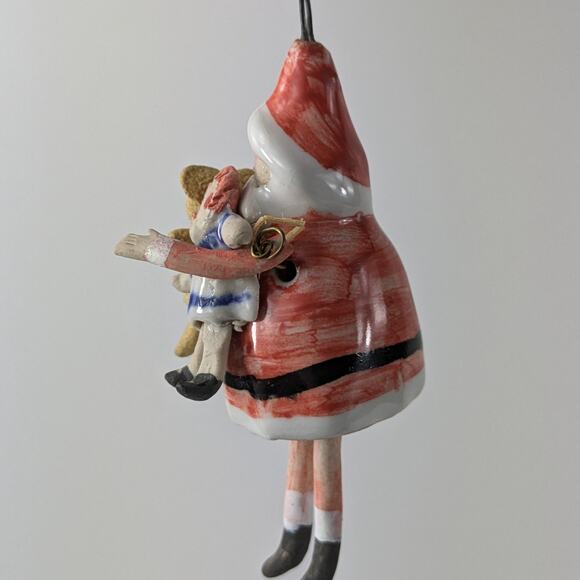 Handmade Santa Christmas Ornament Dangle Skinny Leg OOAK Clay Unique Tradition - Picture 2 of 8